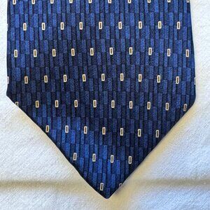 Vintage Savile Row SR 100% silk tie, navy blue with gold geometric motifs